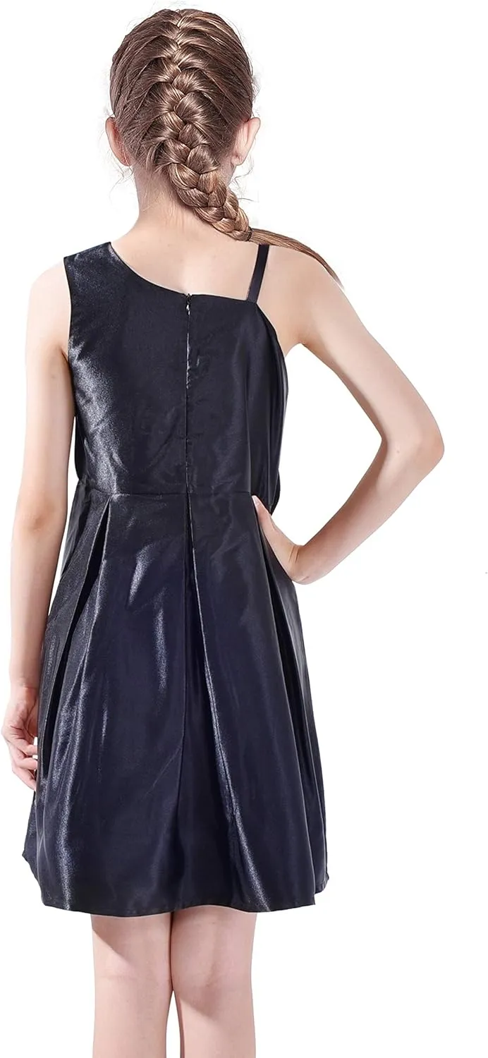 Sunny Fashion Girls Dress Satin Bow Tie One-Shoulder Party Size 6-12