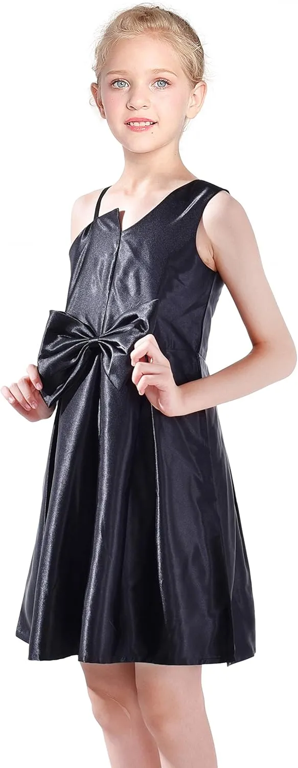 Sunny Fashion Girls Dress Satin Bow Tie One-Shoulder Party Size 6-12