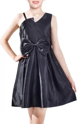 Sunny Fashion Girls Dress Satin Bow Tie One-Shoulder Party Size 6-12