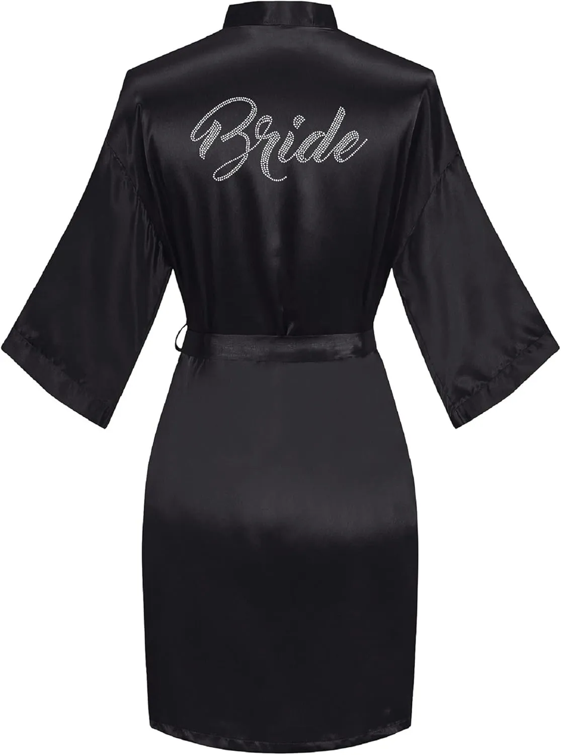 sunshinemall Women's Satin Kimono Robes with Rhinestones Bride Bridesmaid Short Getting Ready Wedding Dressing Gown
