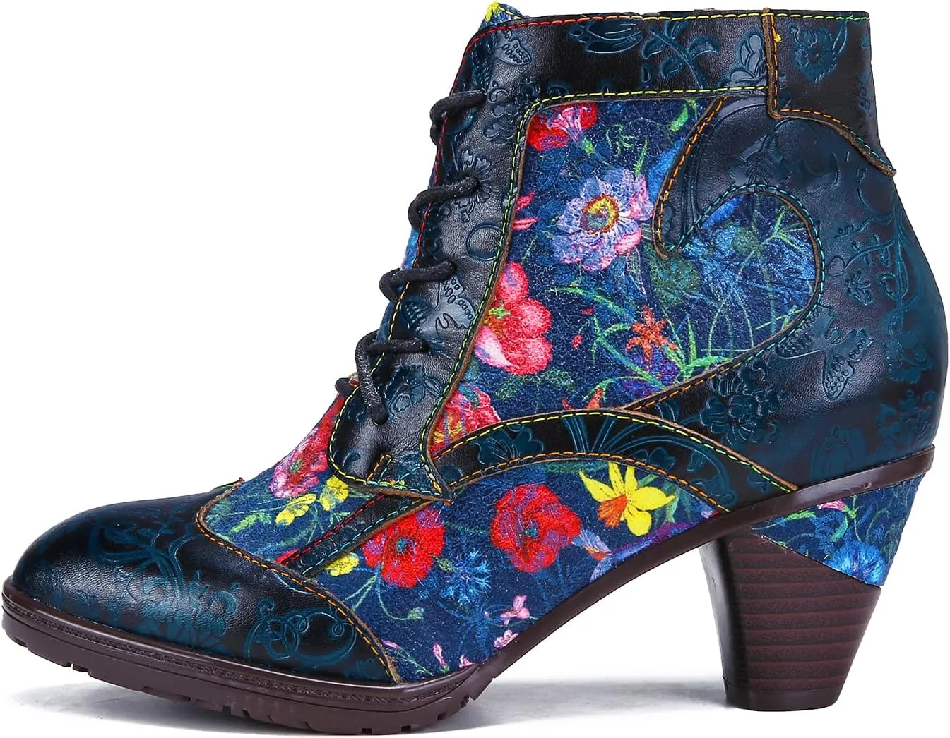 Superladystar's Retro Handmade Leather Women's Ankle Boots, Medium Heel, Colorful Painting, Metallic Style - Fashion, Comfortable, Durable, Unique Minority Style