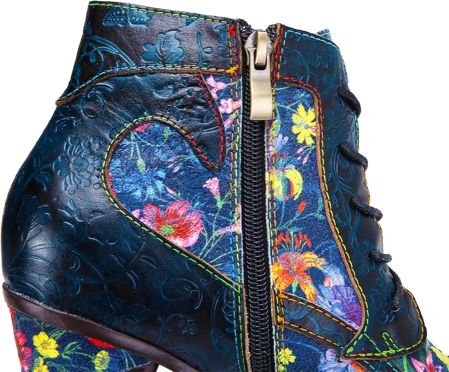 Superladystar's Retro Handmade Leather Women's Ankle Boots, Medium Heel, Colorful Painting, Metallic Style - Fashion, Comfortable, Durable, Unique Minority Style