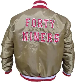 superlative Four-T-9 Satin Varsity Bomber Jacket For Men’s – Team Fans Golden Varsity Letterman Jacket