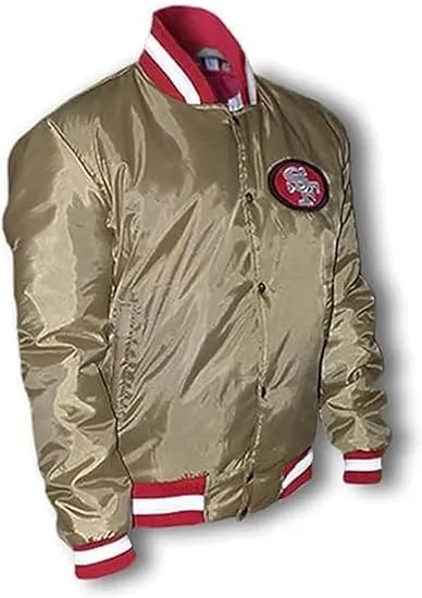 superlative Four-T-9 Satin Varsity Bomber Jacket For Men’s – Team Fans Golden Varsity Letterman Jacket