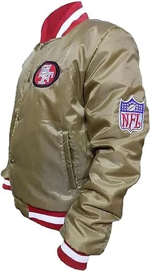 superlative Four-T-9 Satin Varsity Bomber Jacket For Men’s – Team Fans Golden Varsity Letterman Jacket