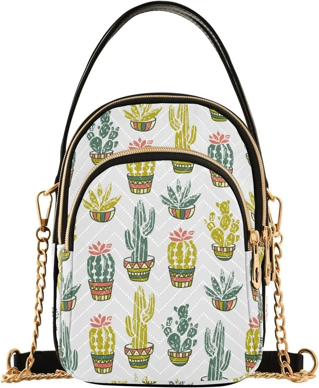 susiyo Cactus Hand-drawn Small Crossbody Bags Shoulder Bag for Women Multi Zipper Stylish Ladies Messenger Bags Phone Purse Handbag Wallet