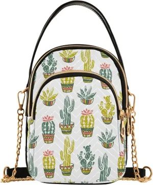 susiyo Cactus Hand-drawn Small Crossbody Bags Shoulder Bag for Women Multi Zipper Stylish Ladies Messenger Bags Phone Purse Handbag Wallet