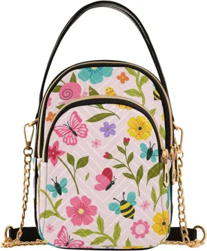 susiyo Cute Caterpillars Butterflies Small Crossbody Bags Shoulder Bag for Women Multi Zipper Stylish Ladies Messenger Bags Phone Purse Handbag Wallet
