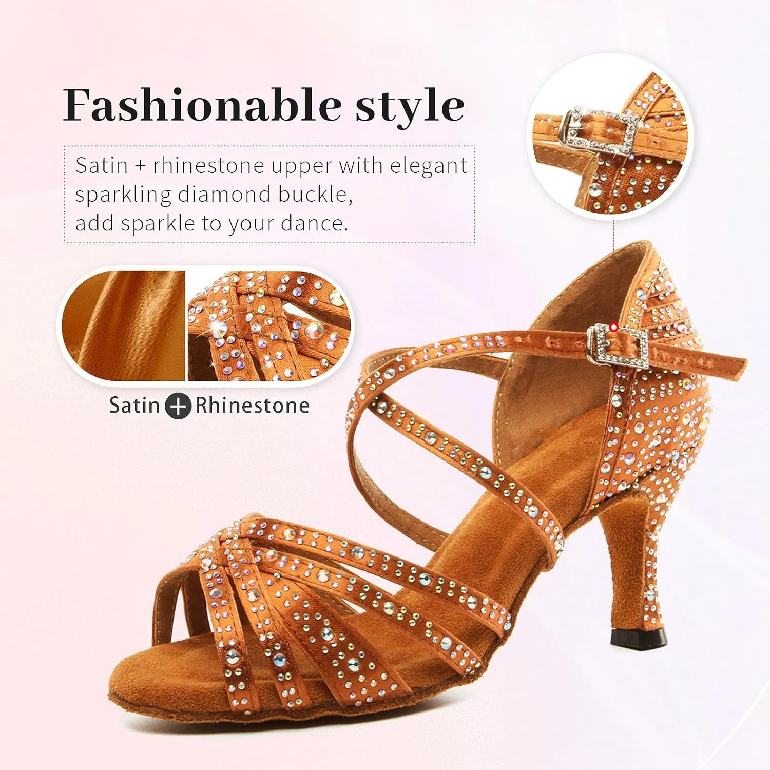 SWDZM Women's Rhinestone Dance Shoes Ballroom Latin Salsa Performance Practice Dancing Shoes