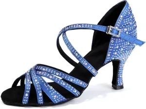 SWDZM Women's Rhinestone Dance Shoes Ballroom Latin Salsa Performance Practice Dancing Shoes