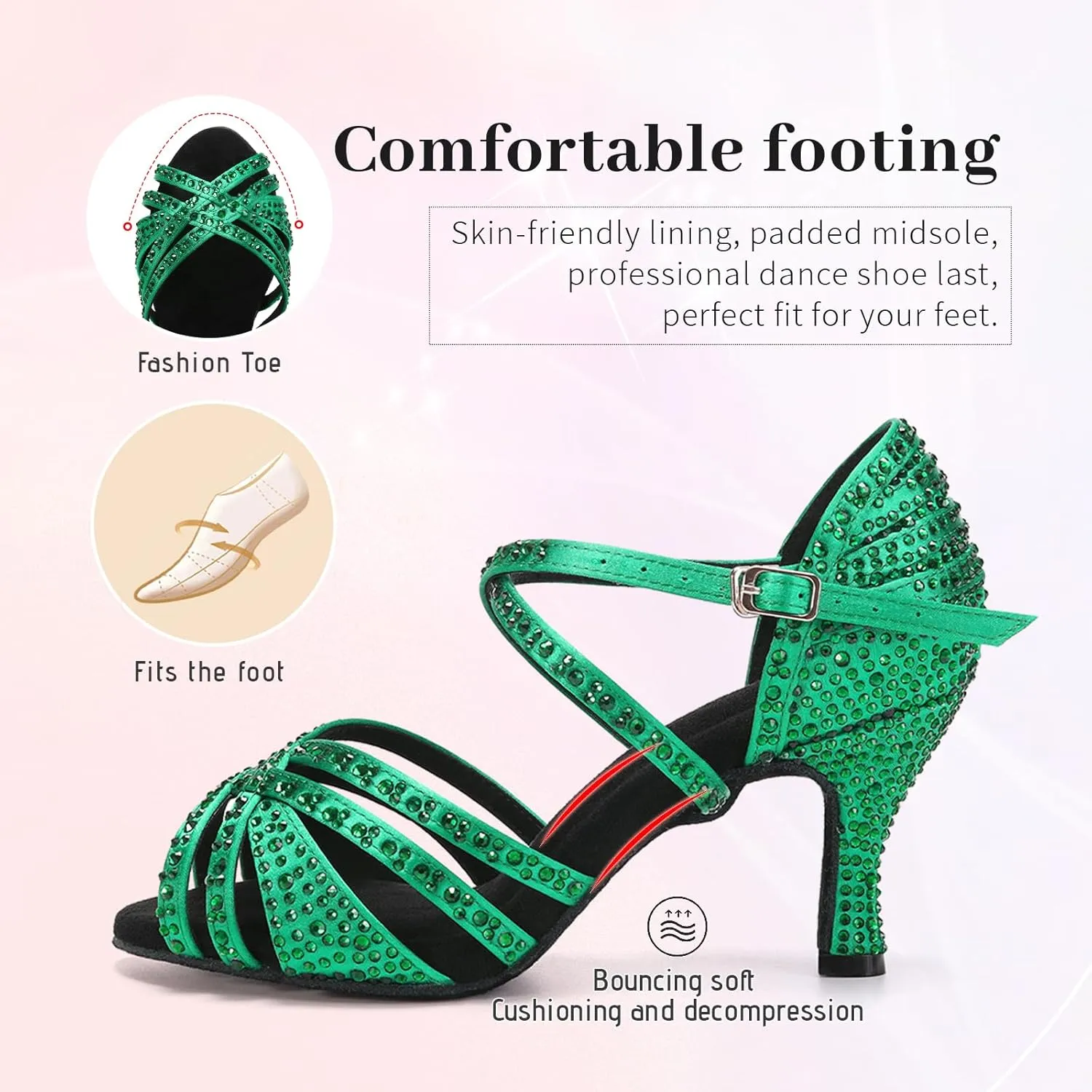 SWDZM Women's Rhinestone Dance Shoes Ballroom Latin Salsa Performance Practice Dancing Shoes