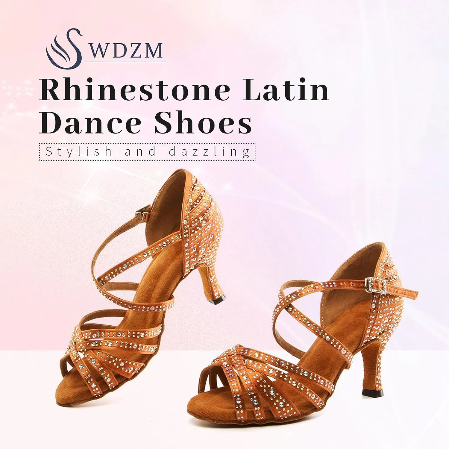 SWDZM Women's Rhinestone Dance Shoes Ballroom Latin Salsa Performance Practice Dancing Shoes