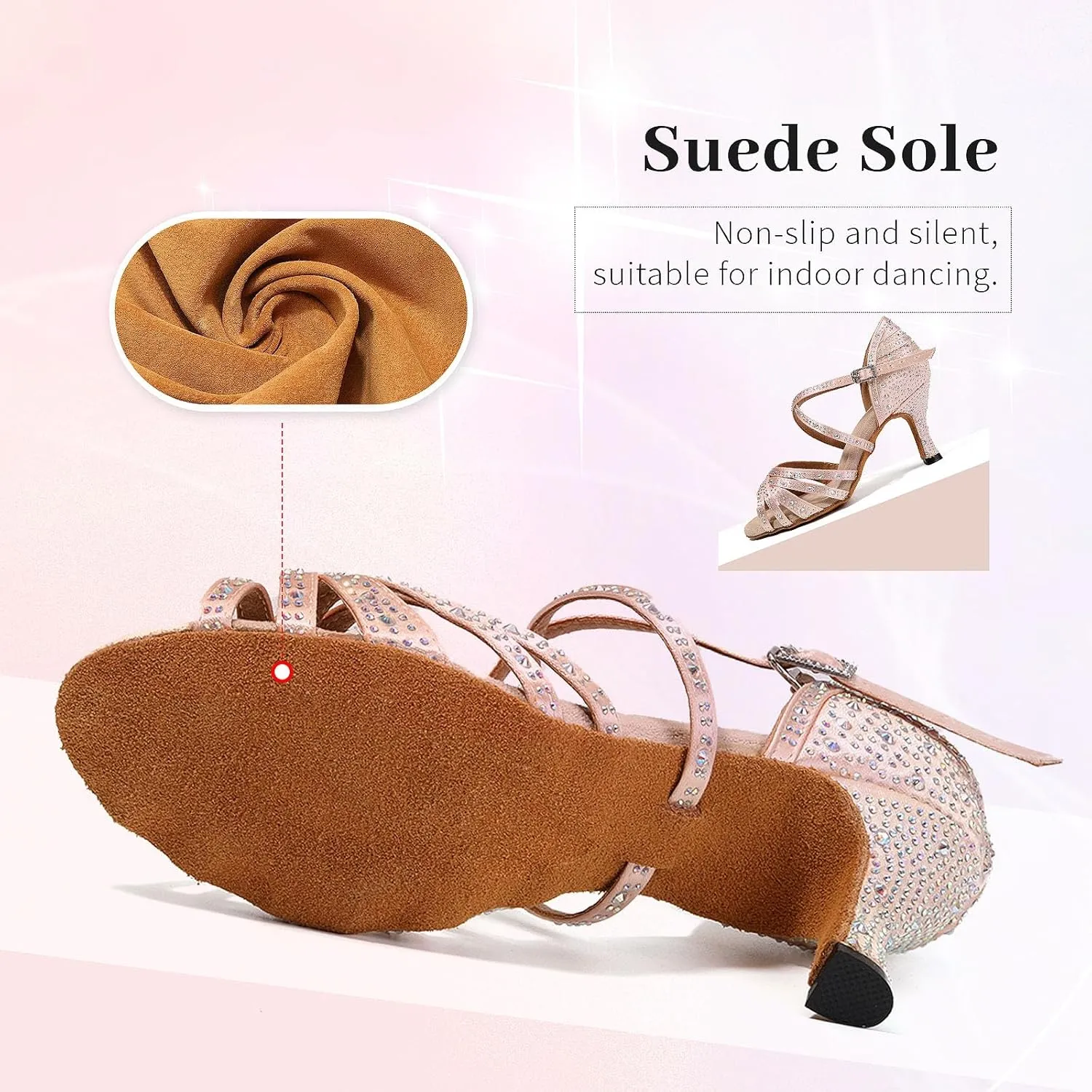 SWDZM Women's Rhinestone Dance Shoes Ballroom Latin Salsa Performance Practice Dancing Shoes