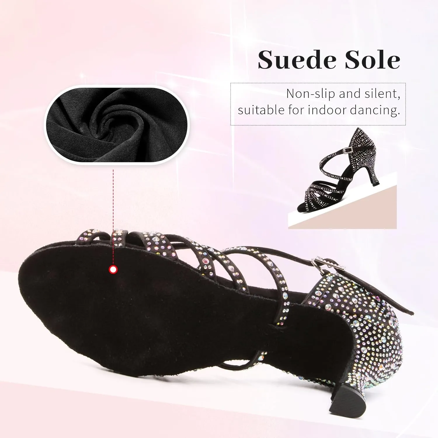 SWDZM Women's Rhinestone Dance Shoes Ballroom Latin Salsa Performance Practice Dancing Shoes