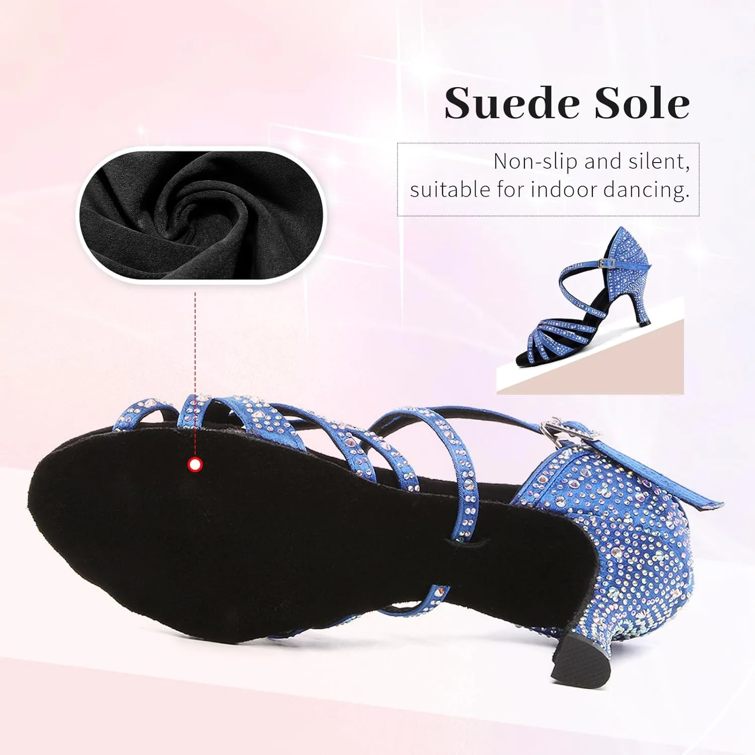 SWDZM Women's Rhinestone Dance Shoes Ballroom Latin Salsa Performance Practice Dancing Shoes