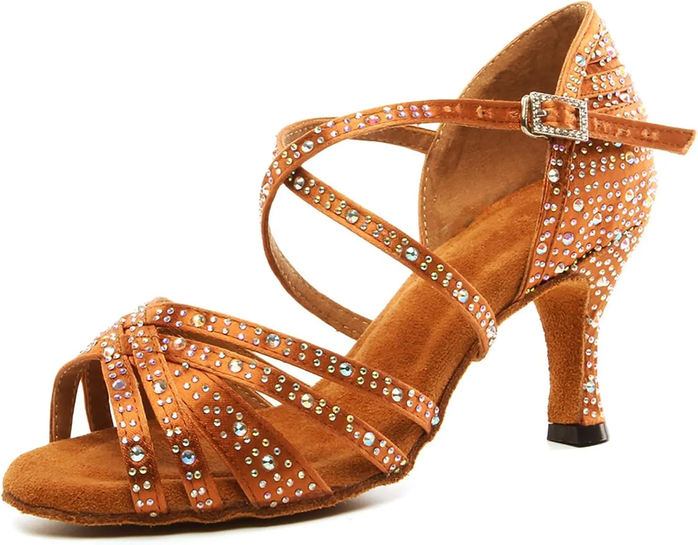 SWDZM Women's Rhinestone Dance Shoes Ballroom Latin Salsa Performance Practice Dancing Shoes
