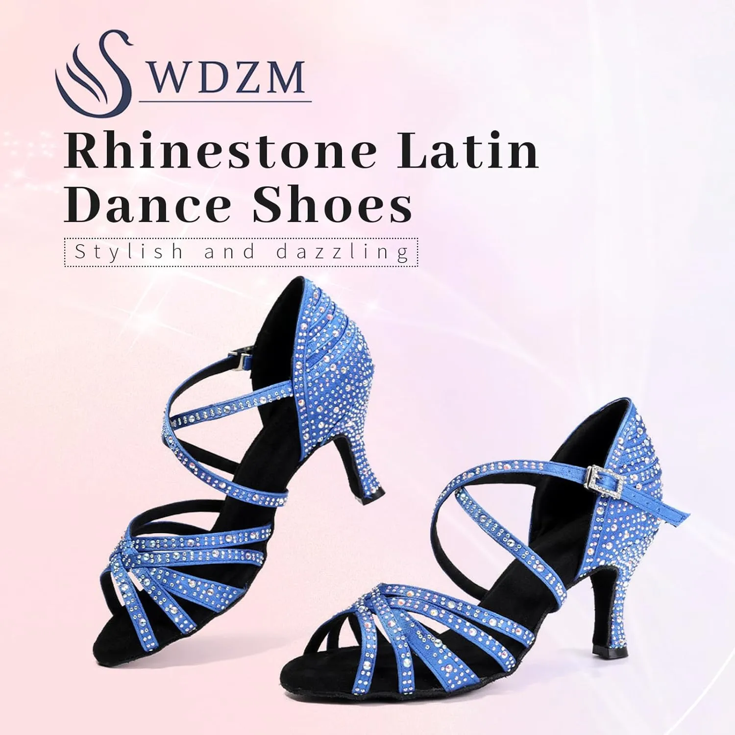 SWDZM Women's Rhinestone Dance Shoes Ballroom Latin Salsa Performance Practice Dancing Shoes