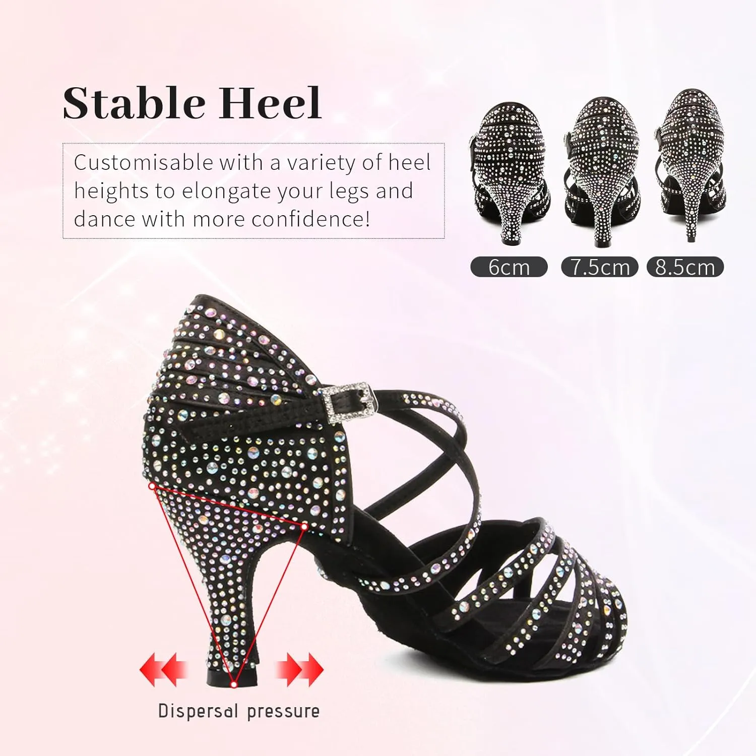 SWDZM Women's Rhinestone Dance Shoes Ballroom Latin Salsa Performance Practice Dancing Shoes