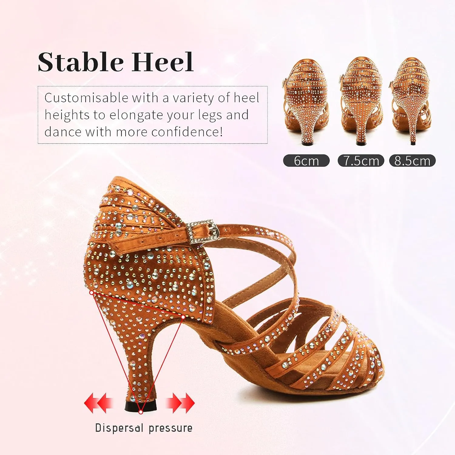 SWDZM Women's Rhinestone Dance Shoes Ballroom Latin Salsa Performance Practice Dancing Shoes