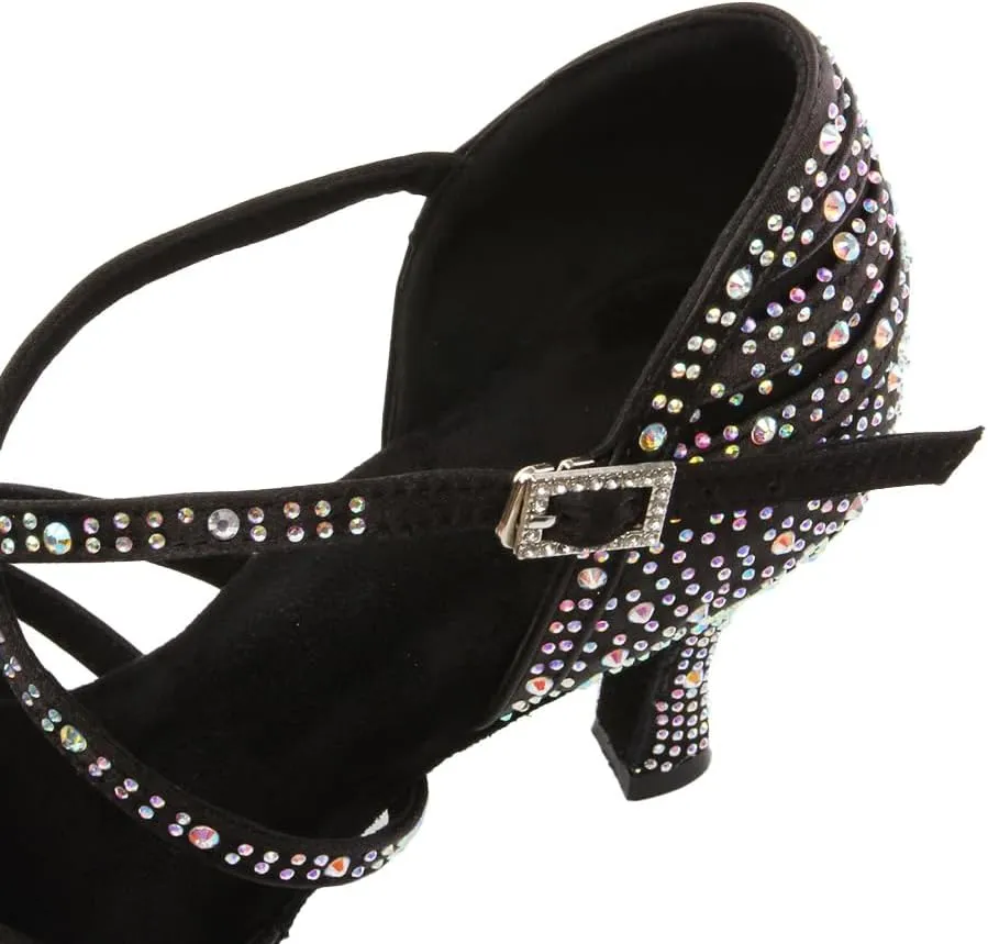 SWDZM Women's Rhinestone Dance Shoes Ballroom Latin Salsa Performance Practice Dancing Shoes