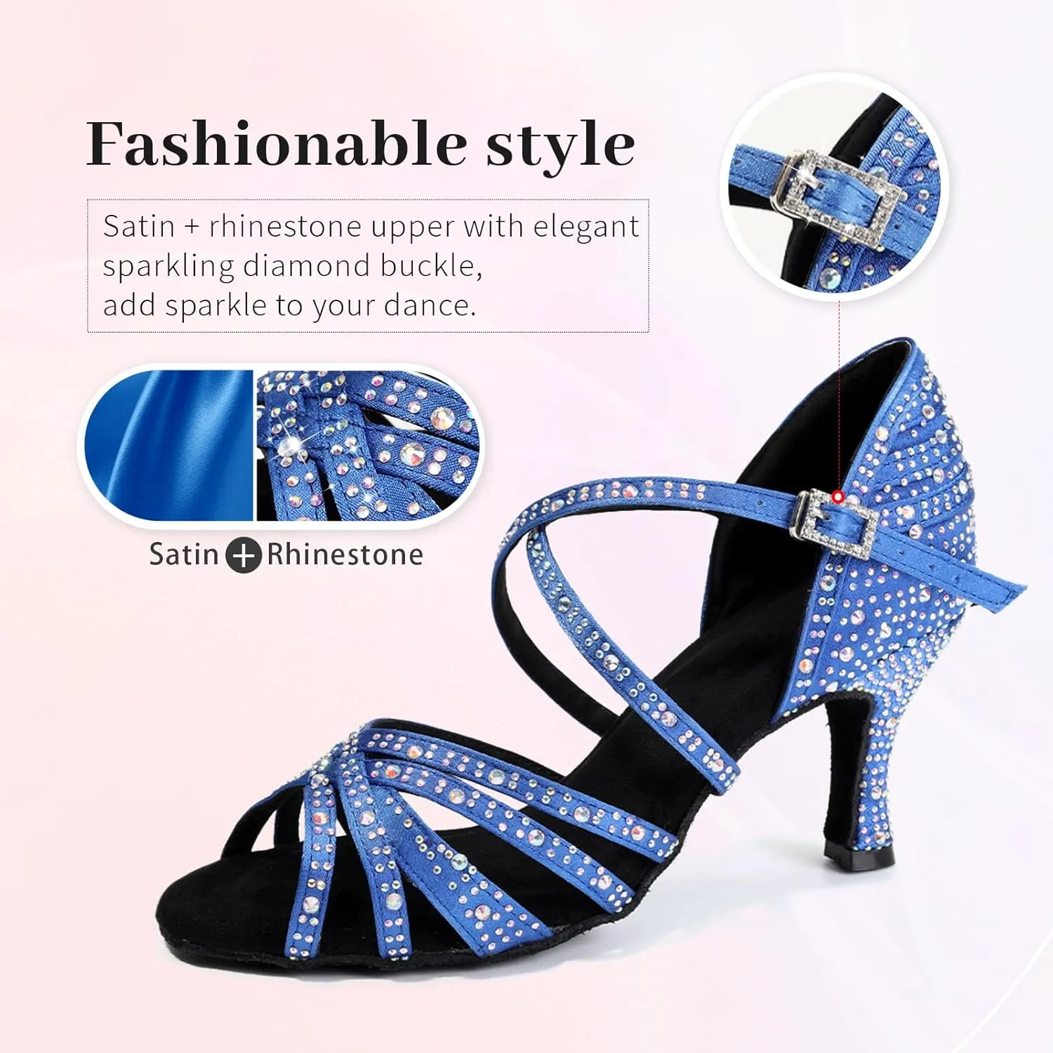 SWDZM Women's Rhinestone Dance Shoes Ballroom Latin Salsa Performance Practice Dancing Shoes