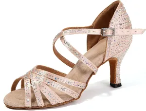 SWDZM Women's Rhinestone Dance Shoes Ballroom Latin Salsa Performance Practice Dancing Shoes