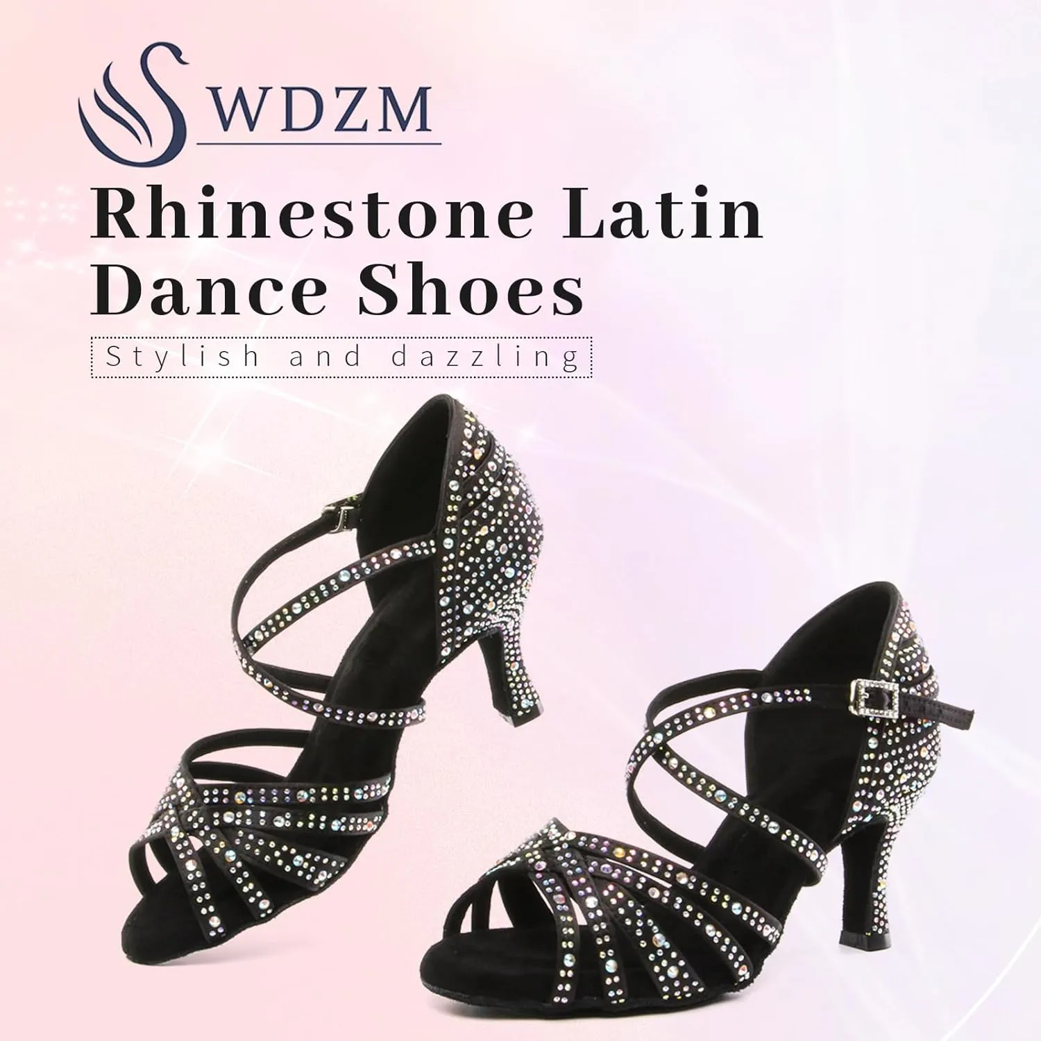 SWDZM Women's Rhinestone Dance Shoes Ballroom Latin Salsa Performance Practice Dancing Shoes