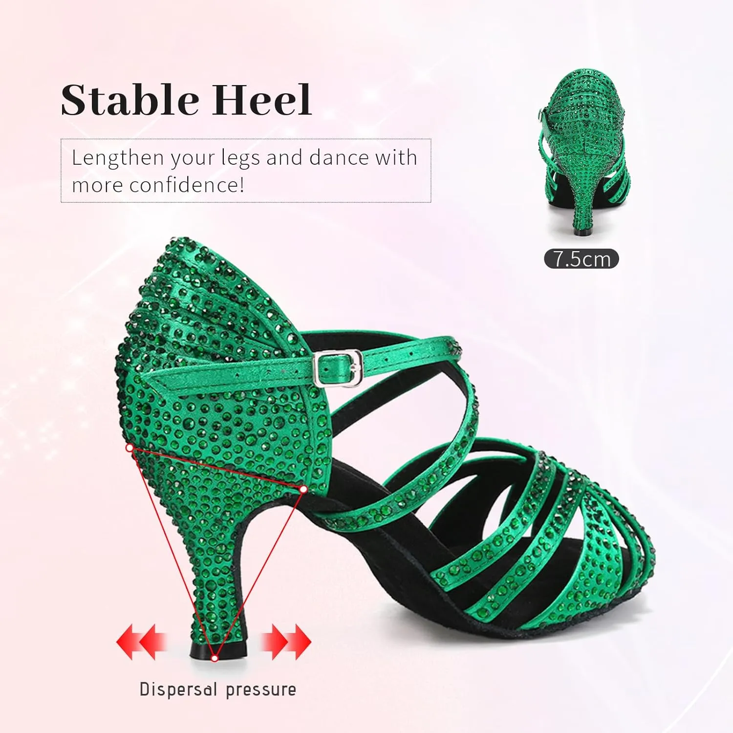 SWDZM Women's Rhinestone Dance Shoes Ballroom Latin Salsa Performance Practice Dancing Shoes