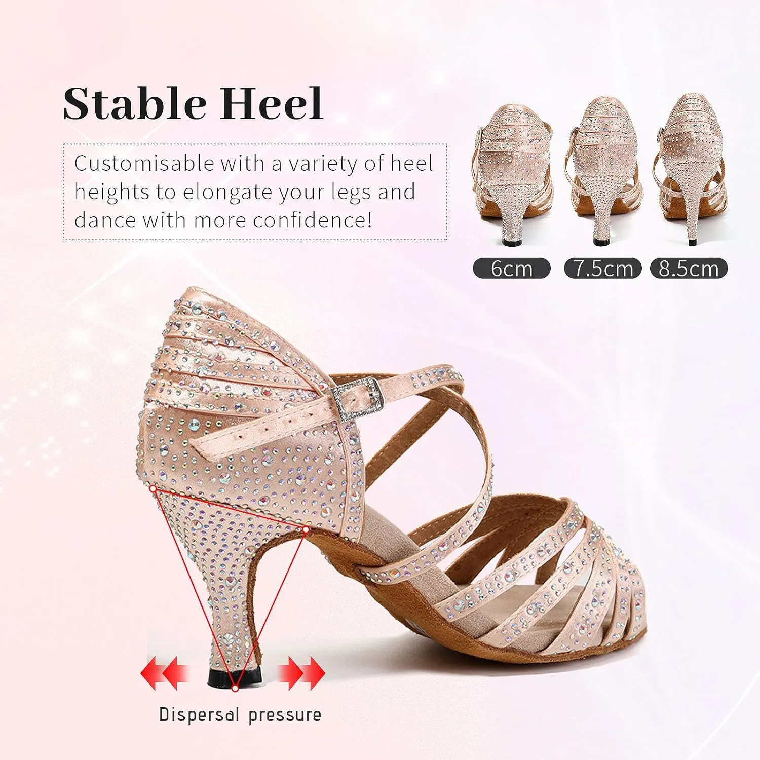 SWDZM Women's Rhinestone Dance Shoes Ballroom Latin Salsa Performance Practice Dancing Shoes