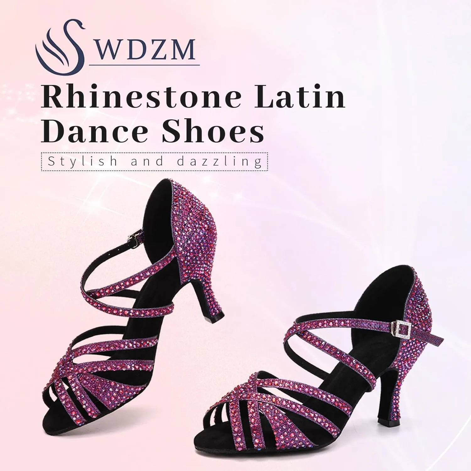 SWDZM Women's Rhinestone Dance Shoes Ballroom Latin Salsa Performance Practice Dancing Shoes