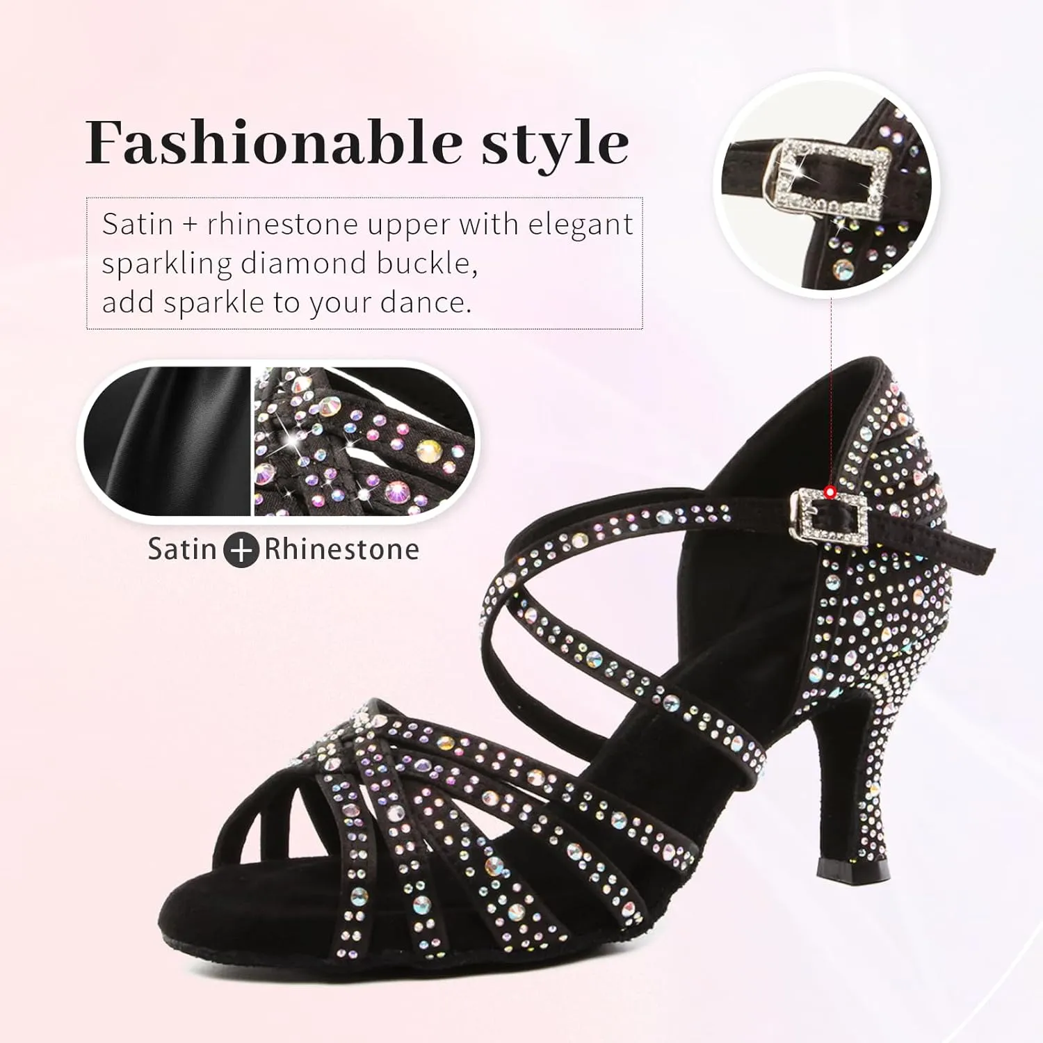 SWDZM Women's Rhinestone Dance Shoes Ballroom Latin Salsa Performance Practice Dancing Shoes