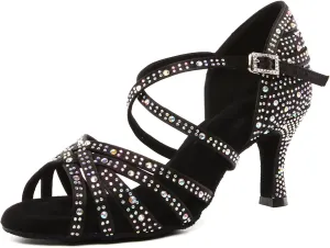 SWDZM Women's Rhinestone Dance Shoes Ballroom Latin Salsa Performance Practice Dancing Shoes