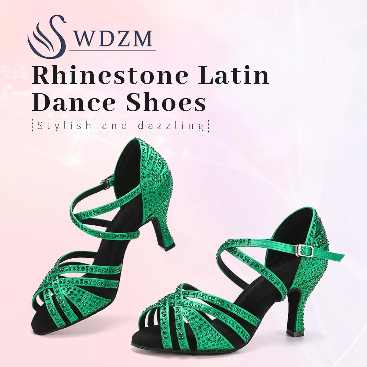 SWDZM Women's Rhinestone Dance Shoes Ballroom Latin Salsa Performance Practice Dancing Shoes