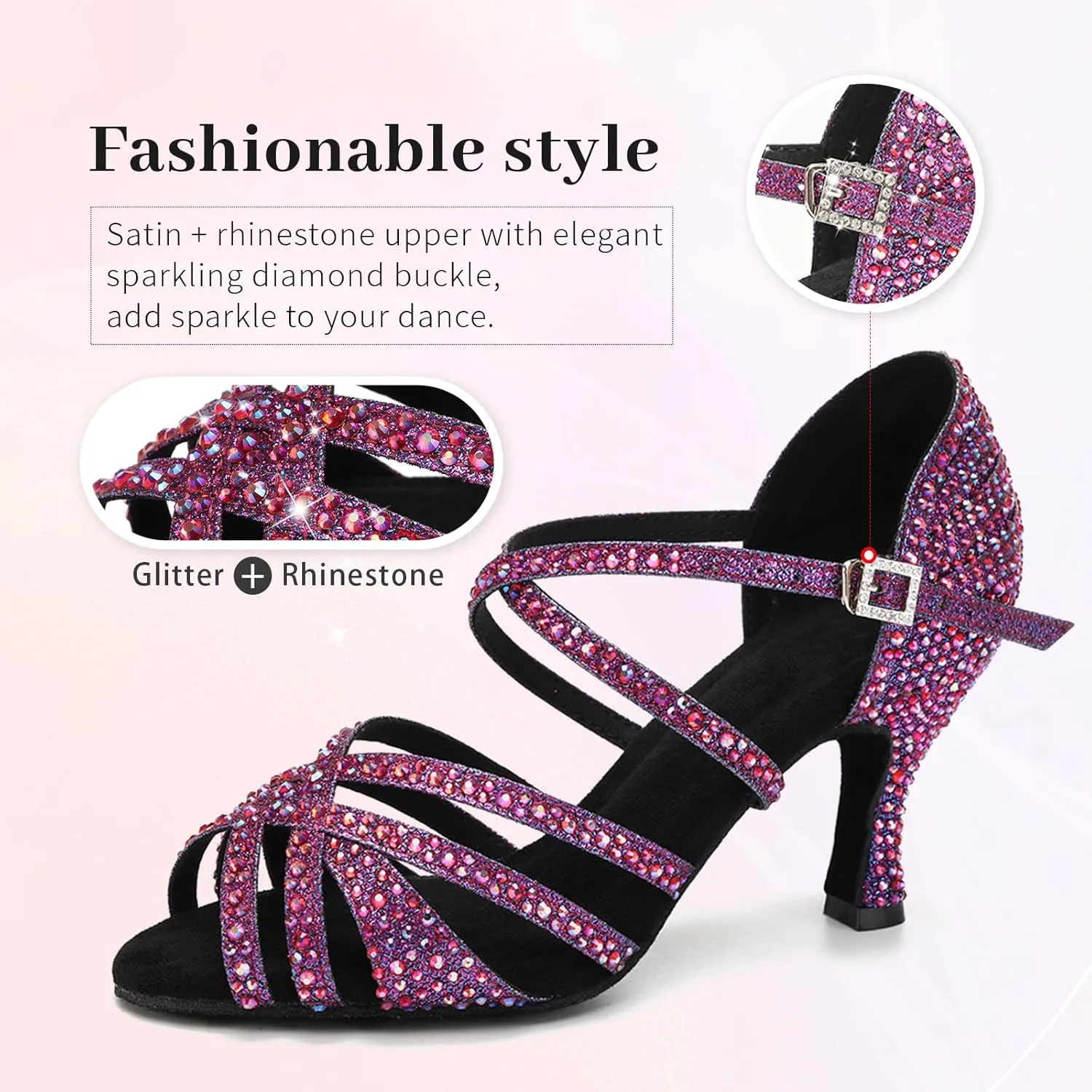 SWDZM Women's Rhinestone Dance Shoes Ballroom Latin Salsa Performance Practice Dancing Shoes