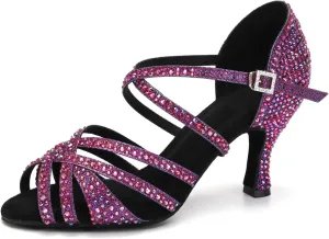 SWDZM Women's Rhinestone Dance Shoes Ballroom Latin Salsa Performance Practice Dancing Shoes