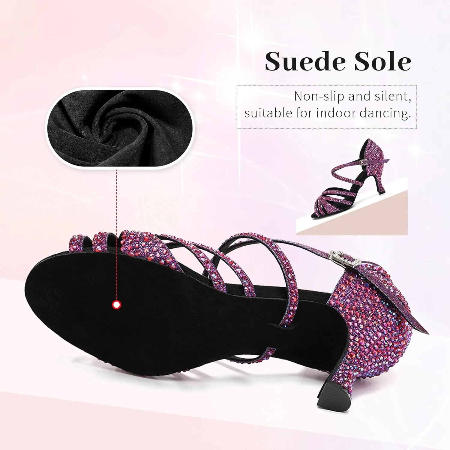 SWDZM Women's Rhinestone Dance Shoes Ballroom Latin Salsa Performance Practice Dancing Shoes
