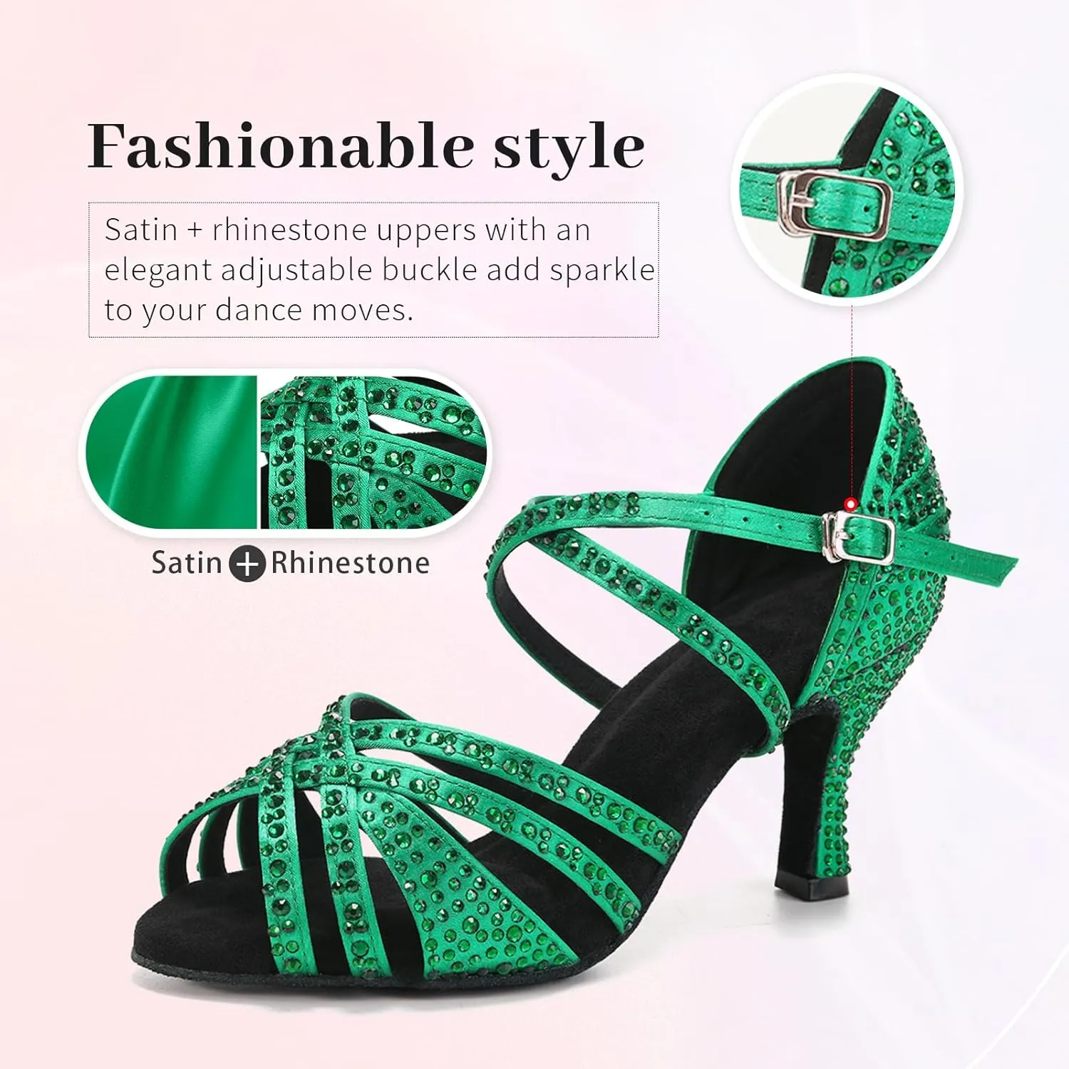 SWDZM Women's Rhinestone Dance Shoes Ballroom Latin Salsa Performance Practice Dancing Shoes