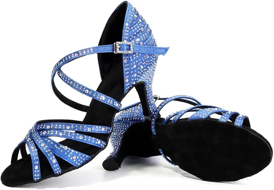SWDZM Women's Rhinestone Dance Shoes Ballroom Latin Salsa Performance Practice Dancing Shoes