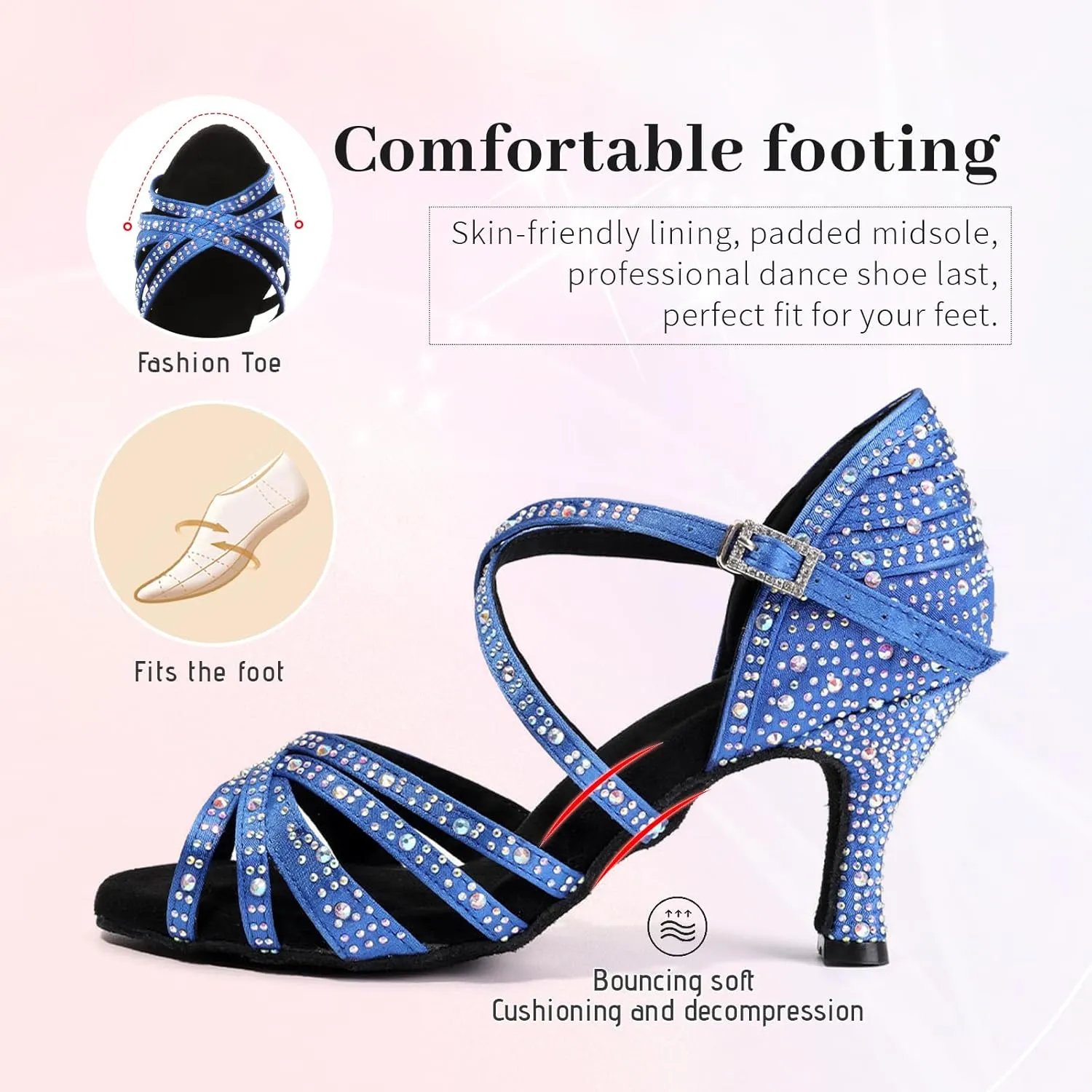 SWDZM Women's Rhinestone Dance Shoes Ballroom Latin Salsa Performance Practice Dancing Shoes