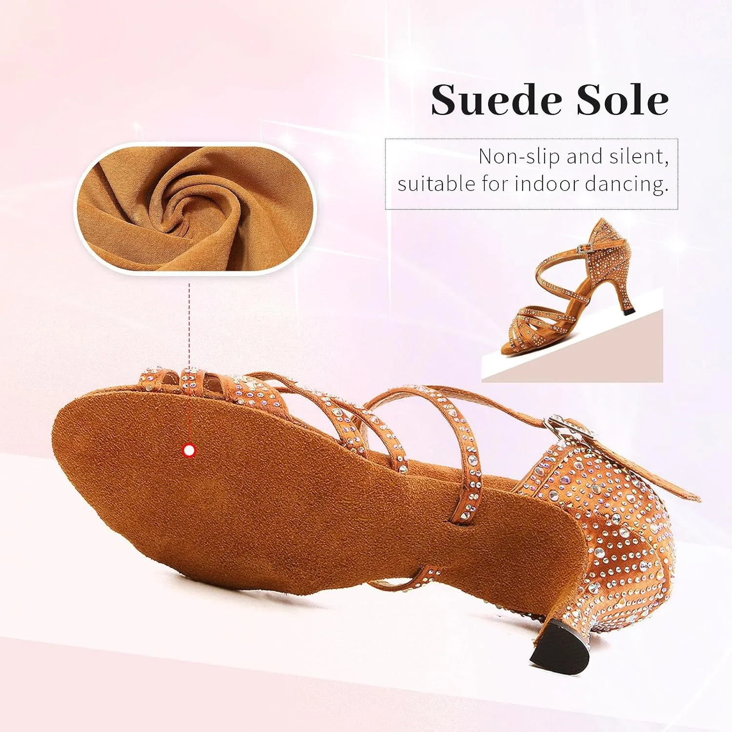 SWDZM Women's Rhinestone Dance Shoes Ballroom Latin Salsa Performance Practice Dancing Shoes