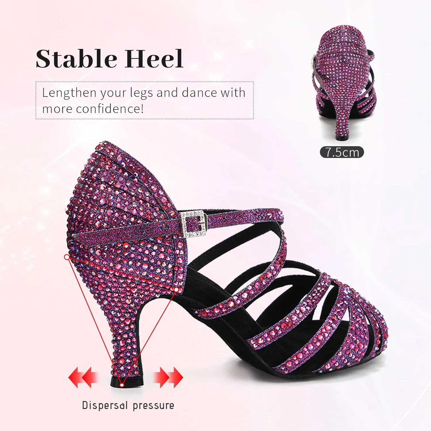 SWDZM Women's Rhinestone Dance Shoes Ballroom Latin Salsa Performance Practice Dancing Shoes
