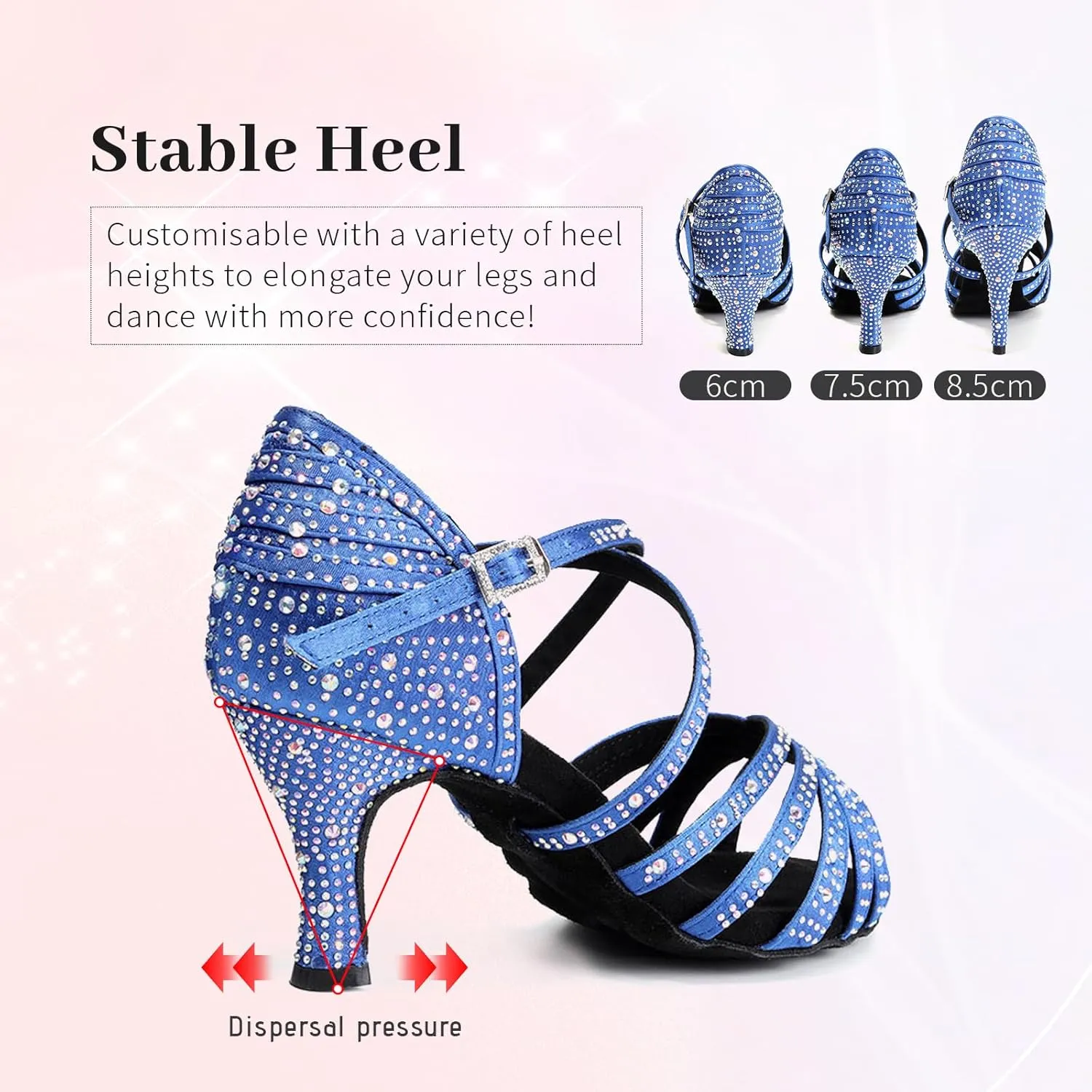 SWDZM Women's Rhinestone Dance Shoes Ballroom Latin Salsa Performance Practice Dancing Shoes