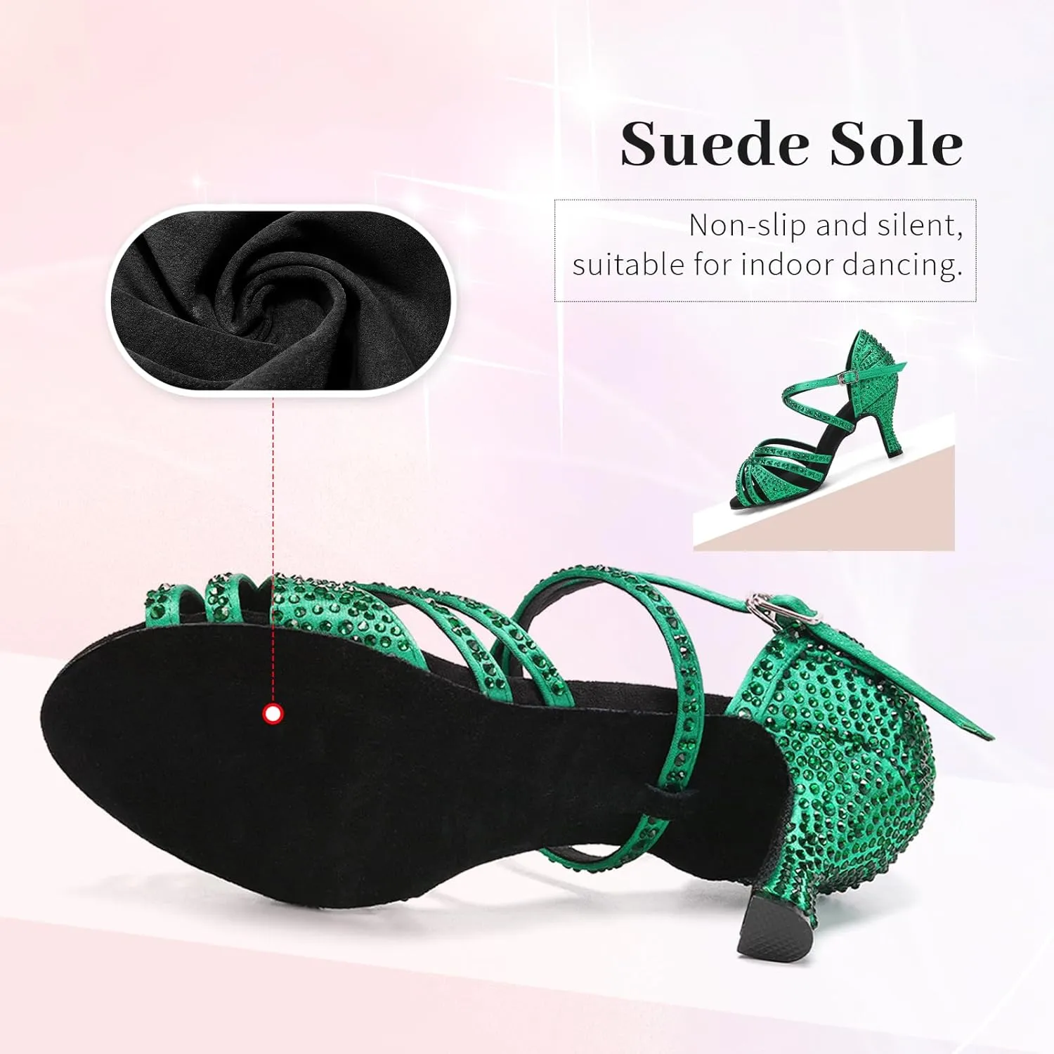SWDZM Women's Rhinestone Dance Shoes Ballroom Latin Salsa Performance Practice Dancing Shoes