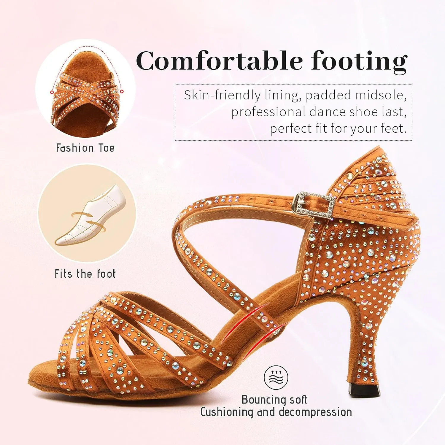 SWDZM Women's Rhinestone Dance Shoes Ballroom Latin Salsa Performance Practice Dancing Shoes