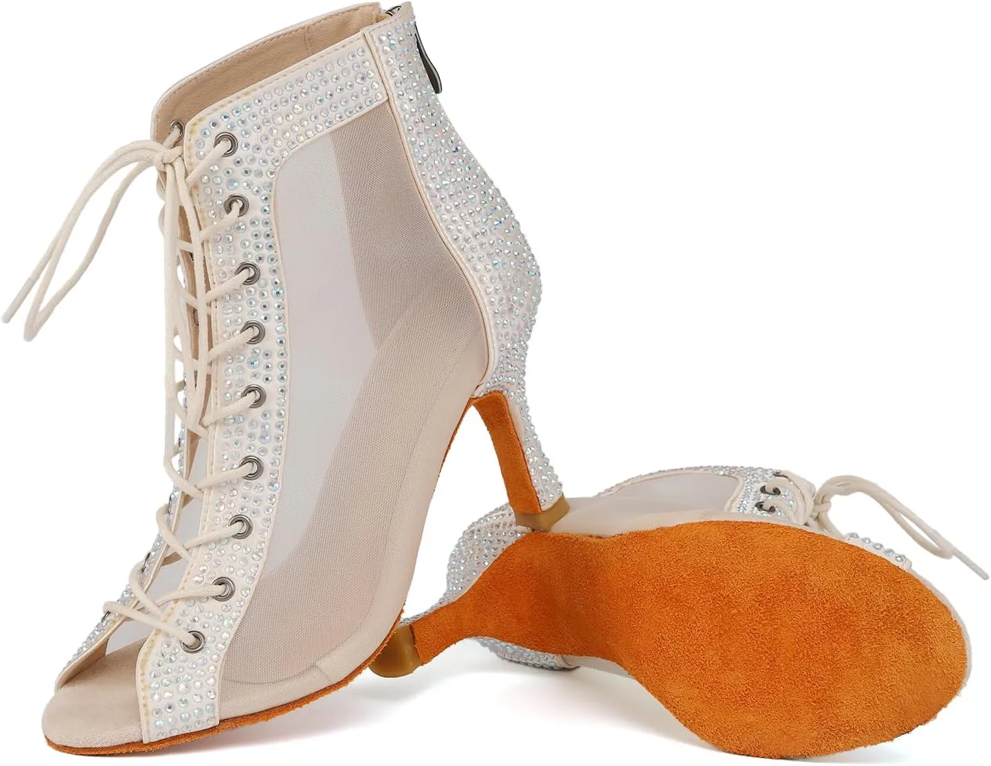 SWDZM Womens Rhinestones Ballroom Dance Boots Open Toe Ankle Latin Salsa Professional Dancing Shoes