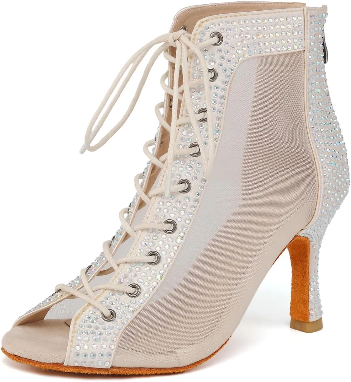 SWDZM Womens Rhinestones Ballroom Dance Boots Open Toe Ankle Latin Salsa Professional Dancing Shoes