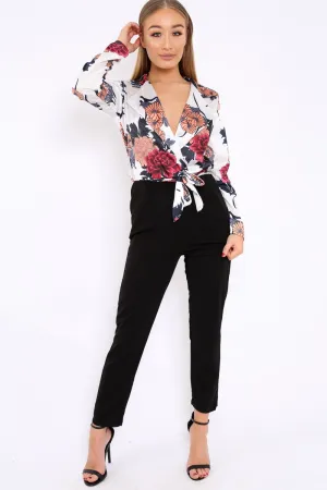 Talulah Wrap Front - Exclusive access Plunge Satin Jumpsuit Custom design White Floral