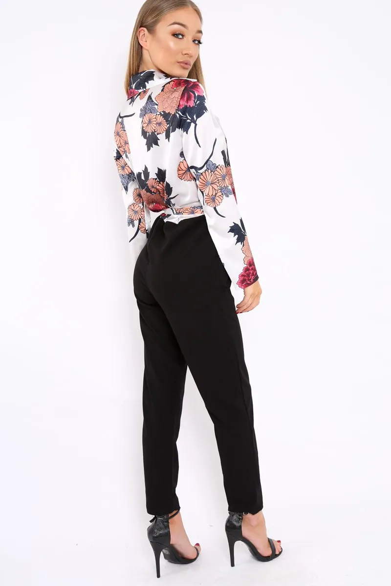 Talulah Wrap Front - Exclusive access Plunge Satin Jumpsuit Custom design White Floral