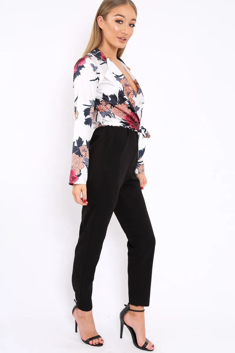 Talulah Wrap Front - Exclusive access Plunge Satin Jumpsuit Custom design White Floral
