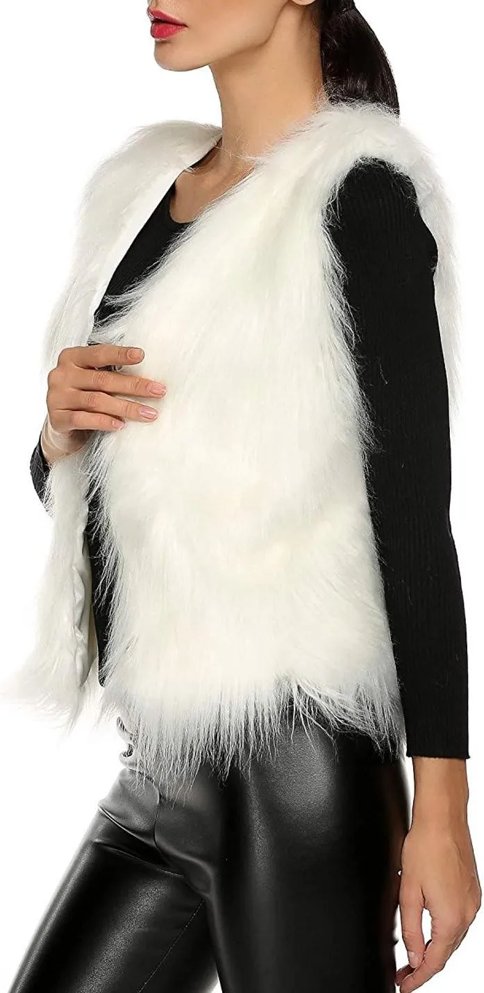 Tanming Women's Fashion Autumn and Winter Warm Short Faux Fur Vests